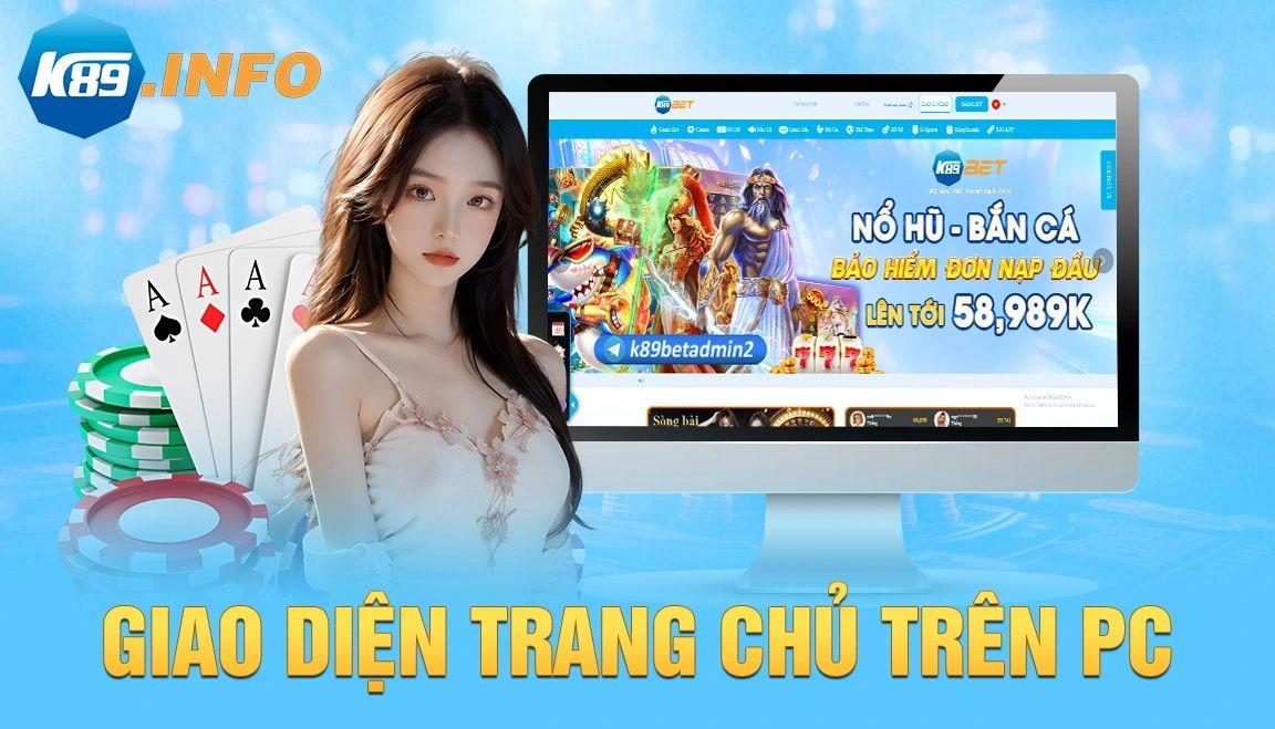 Giao diện trang chủ của nhà cái K89BET trên máy tính